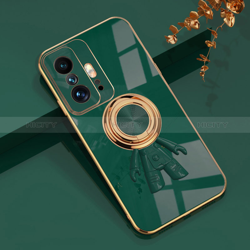 Funda Silicona Carcasa Ultrafina Goma con Magnetico Anillo de dedo Soporte AN2 para Xiaomi Mi 11T 5G Verde