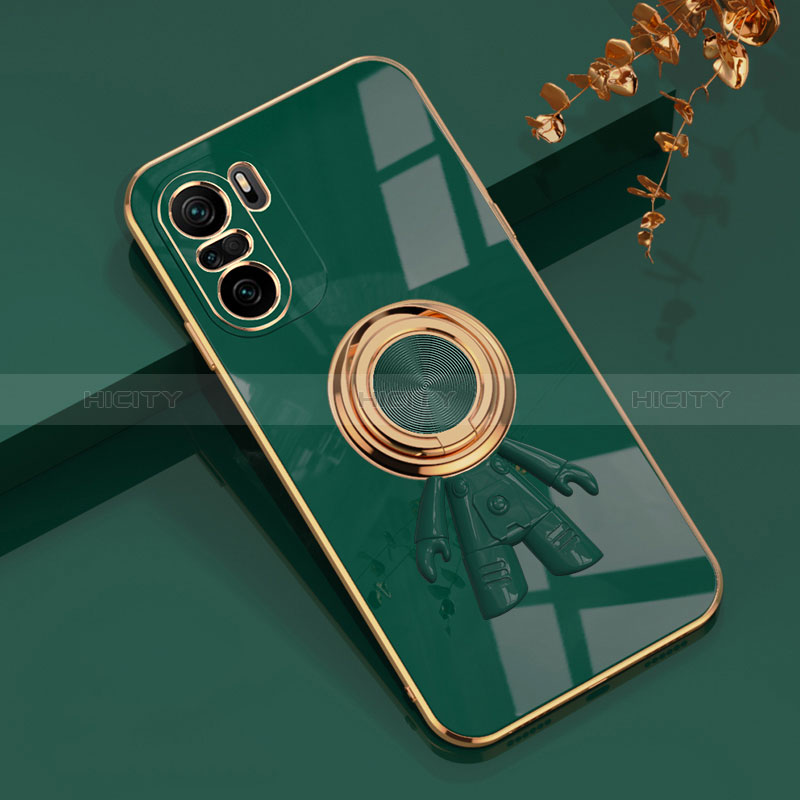 Funda Silicona Carcasa Ultrafina Goma con Magnetico Anillo de dedo Soporte AN2 para Xiaomi Mi 11X 5G Verde