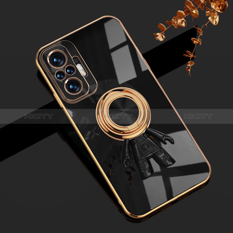 Funda Silicona Carcasa Ultrafina Goma con Magnetico Anillo de dedo Soporte AN2 para Xiaomi Redmi Note 11 SE India 4G Negro