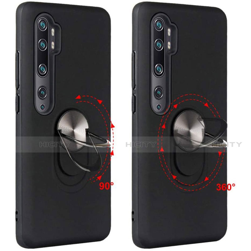 Funda Silicona Carcasa Ultrafina Goma con Magnetico Anillo de dedo Soporte D04 para Xiaomi Mi Note 10 Pro