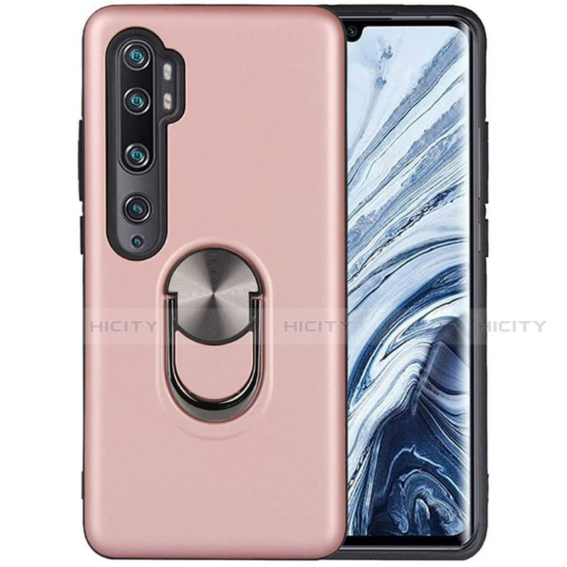 Funda Silicona Carcasa Ultrafina Goma con Magnetico Anillo de dedo Soporte D04 para Xiaomi Mi Note 10 Pro Oro Rosa