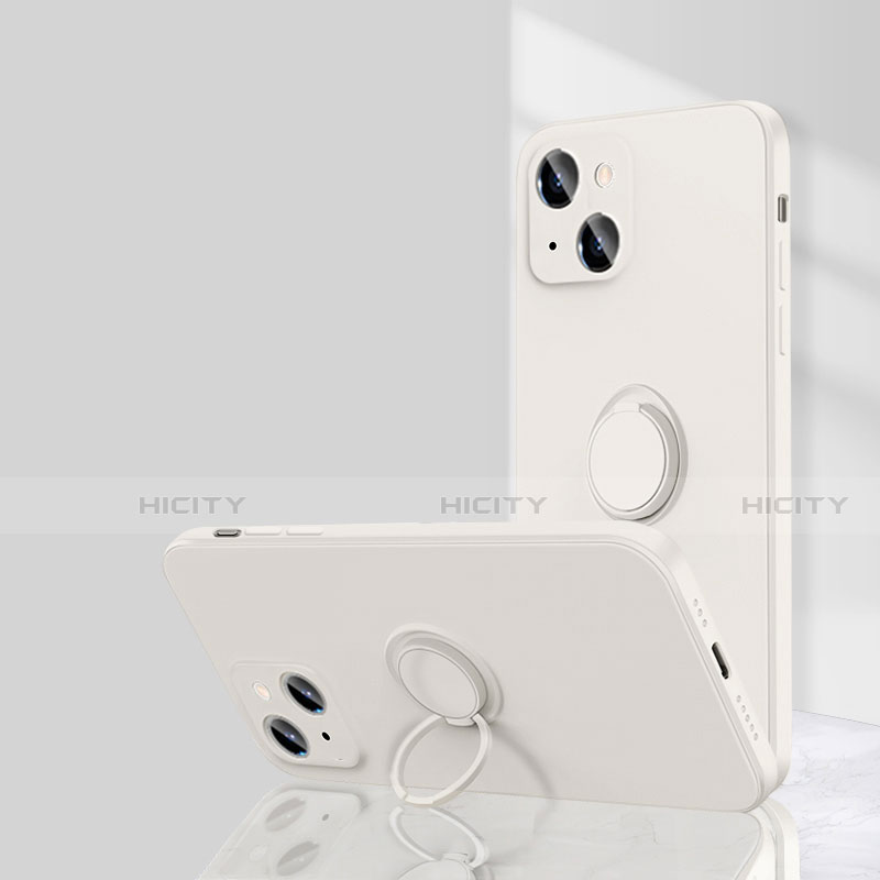 Funda Silicona Carcasa Ultrafina Goma con Magnetico Anillo de dedo Soporte G01 para Apple iPhone 13 Blanco