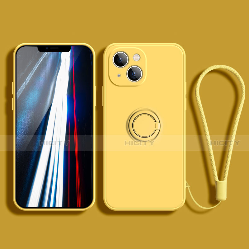 Funda Silicona Carcasa Ultrafina Goma con Magnetico Anillo de dedo Soporte G02 para Apple iPhone 13 Mini Amarillo