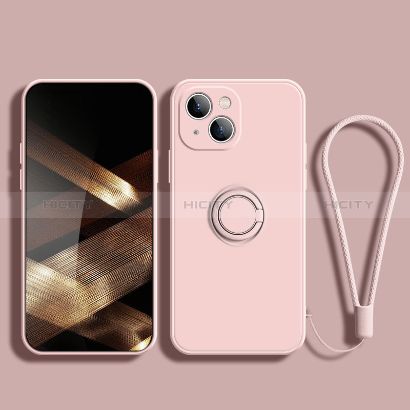 Funda Silicona Carcasa Ultrafina Goma con Magnetico Anillo de dedo Soporte G02 para Apple iPhone 15 Oro Rosa