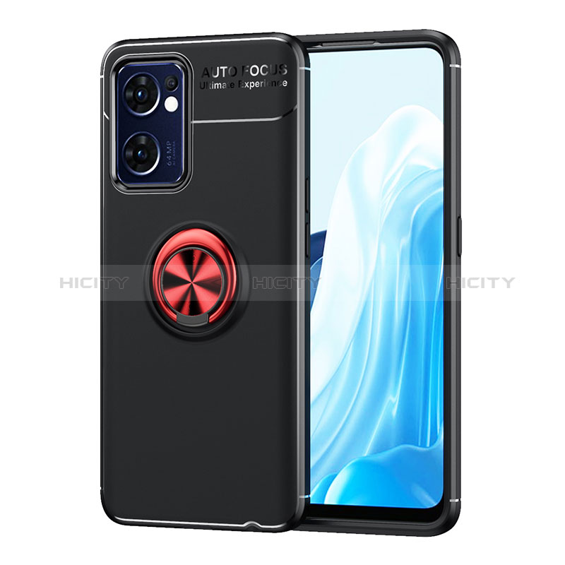 Funda Silicona Carcasa Ultrafina Goma con Magnetico Anillo de dedo Soporte JM1 para OnePlus Nord CE 2 5G Rojo y Negro