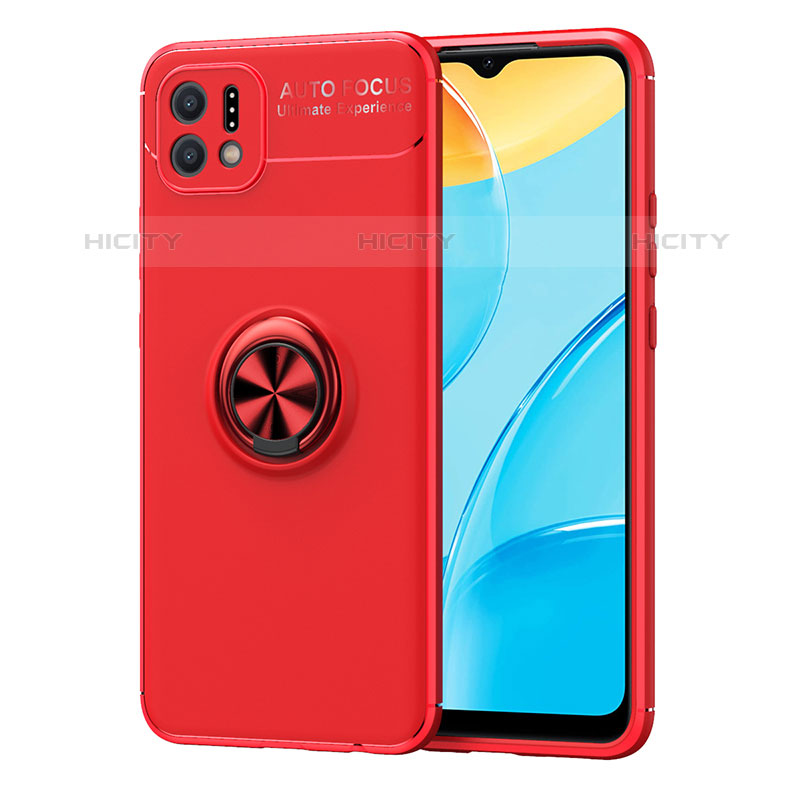 Funda Silicona Carcasa Ultrafina Goma con Magnetico Anillo de dedo Soporte JM1 para Oppo A16K Rojo