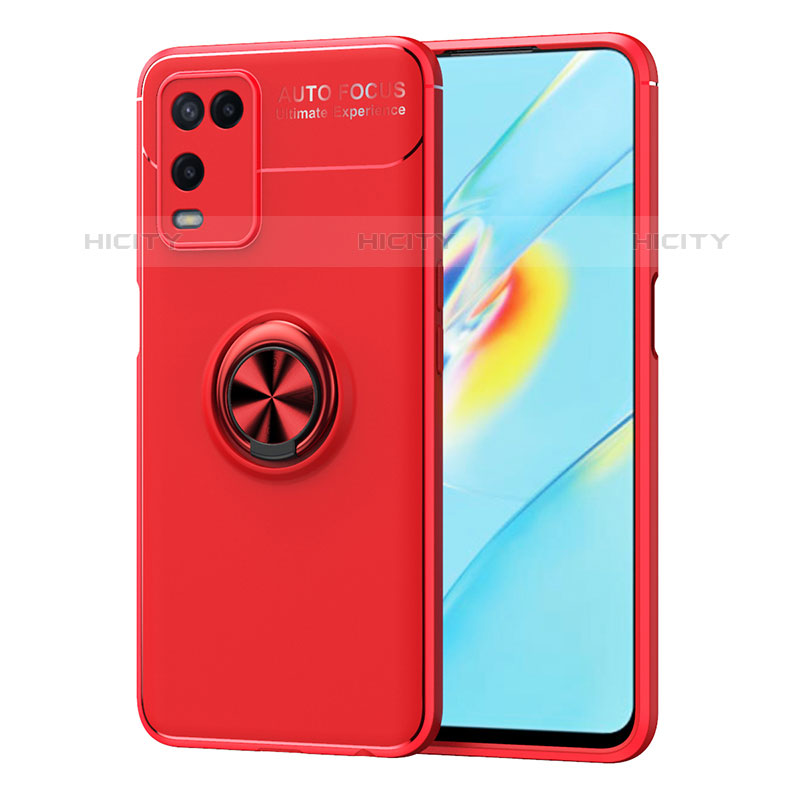 Funda Silicona Carcasa Ultrafina Goma con Magnetico Anillo de dedo Soporte JM1 para Oppo A54 4G Rojo