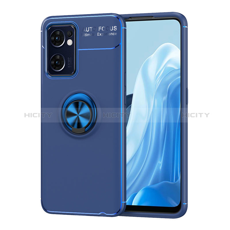 Funda Silicona Carcasa Ultrafina Goma con Magnetico Anillo de dedo Soporte JM1 para Oppo Find X5 Lite 5G Azul