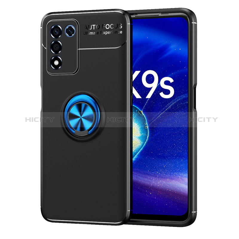 Funda Silicona Carcasa Ultrafina Goma con Magnetico Anillo de dedo Soporte JM1 para Oppo K9S 5G Azul y Negro