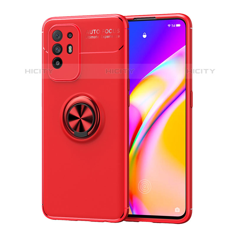 Funda Silicona Carcasa Ultrafina Goma con Magnetico Anillo de dedo Soporte JM1 para Oppo Reno5 Z 5G Rojo