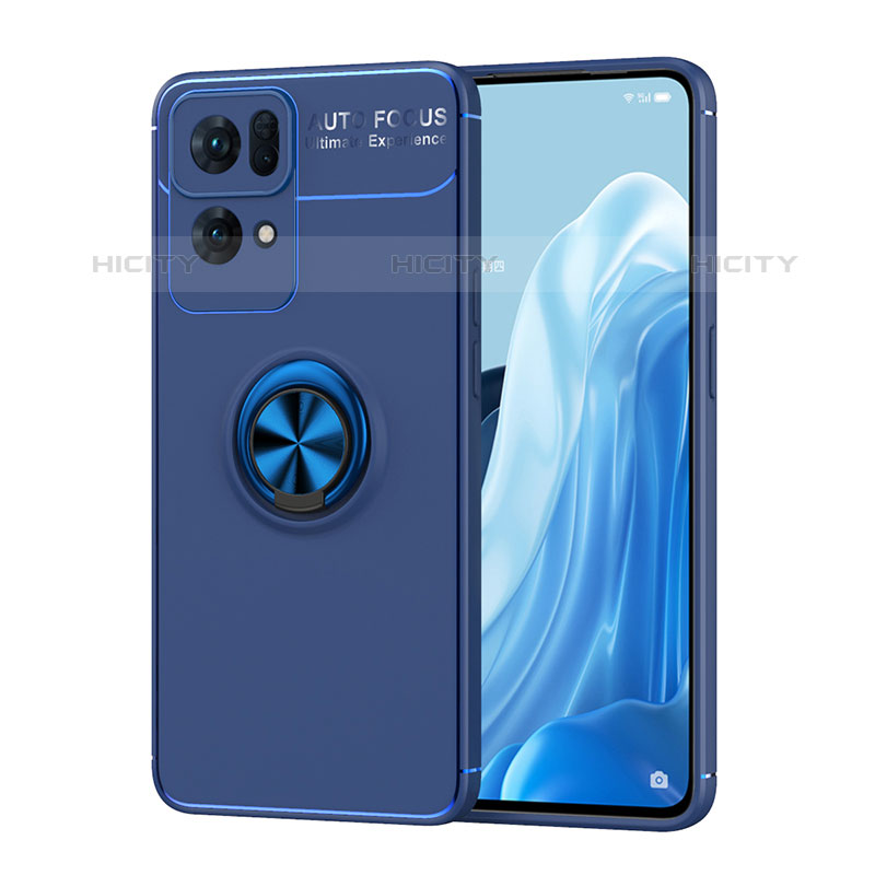 Funda Silicona Carcasa Ultrafina Goma con Magnetico Anillo de dedo Soporte JM1 para Oppo Reno7 Pro 5G Azul