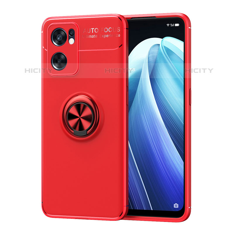 Funda Silicona Carcasa Ultrafina Goma con Magnetico Anillo de dedo Soporte JM1 para Oppo Reno7 SE 5G Rojo