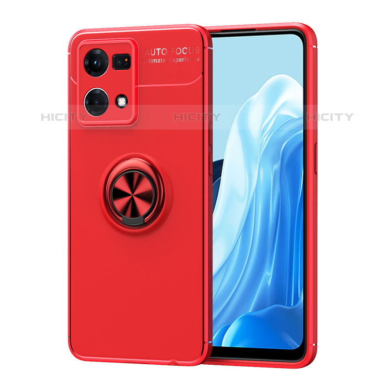 Funda Silicona Carcasa Ultrafina Goma con Magnetico Anillo de dedo Soporte JM1 para Oppo Reno8 4G Rojo