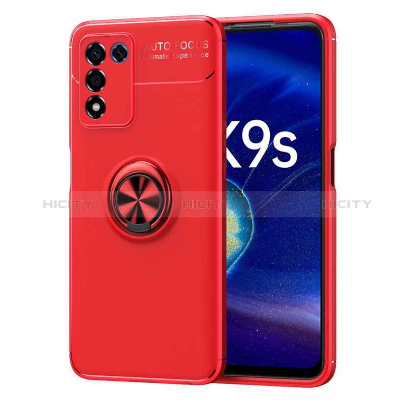 Funda Silicona Carcasa Ultrafina Goma con Magnetico Anillo de dedo Soporte JM1 para Realme Q3s 5G Rojo