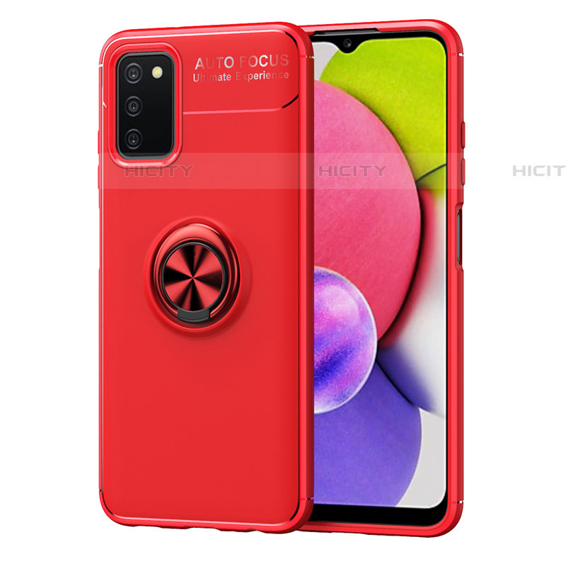 Funda Silicona Carcasa Ultrafina Goma con Magnetico Anillo de dedo Soporte JM1 para Samsung Galaxy A03s Rojo