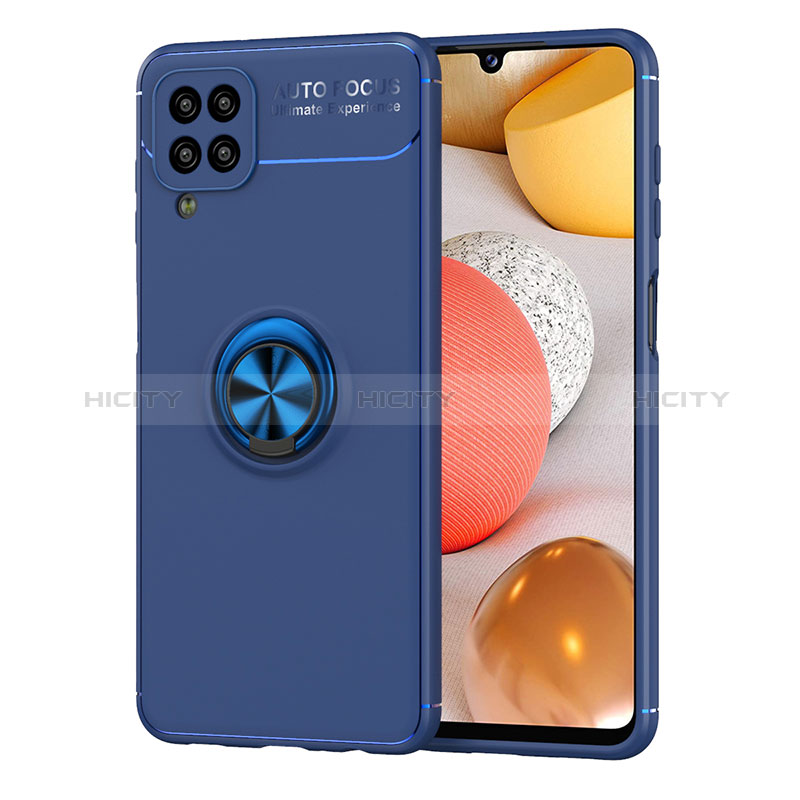 Funda Silicona Carcasa Ultrafina Goma con Magnetico Anillo de dedo Soporte JM1 para Samsung Galaxy A12 Azul