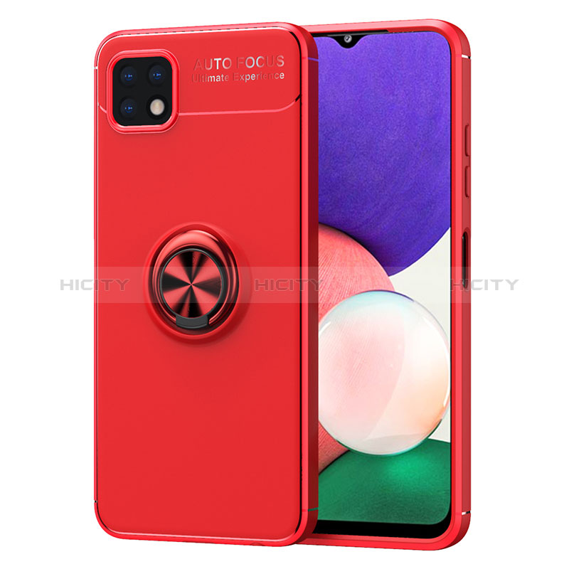 Funda Silicona Carcasa Ultrafina Goma con Magnetico Anillo de dedo Soporte JM1 para Samsung Galaxy A22s 5G Rojo