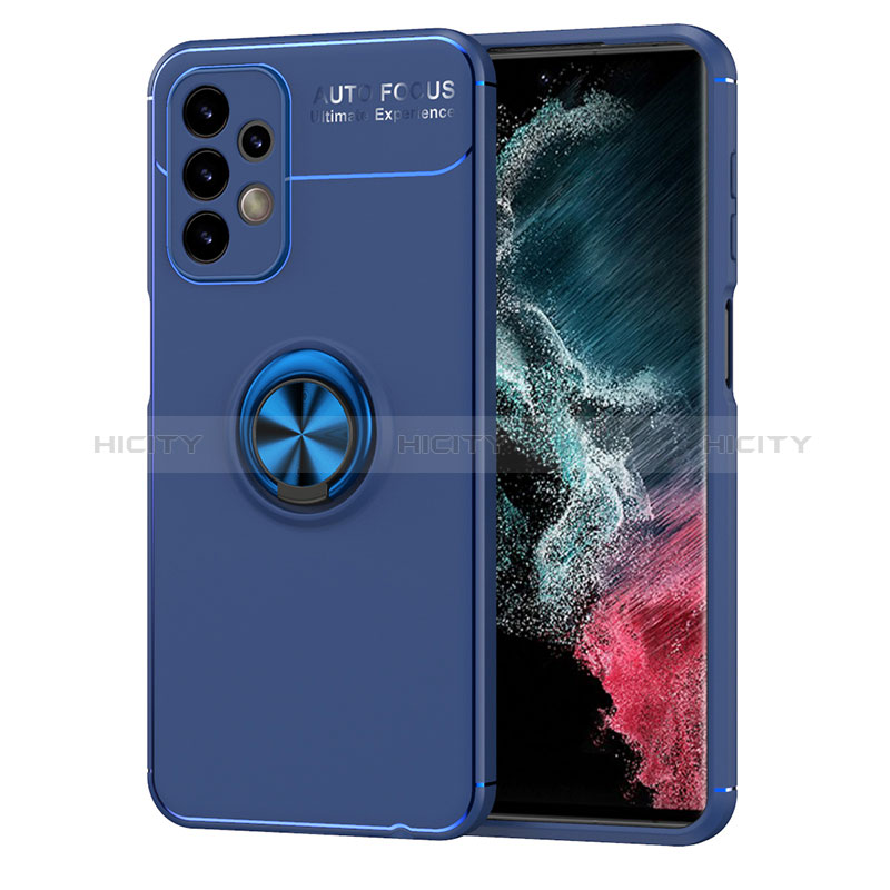 Funda Silicona Carcasa Ultrafina Goma con Magnetico Anillo de dedo Soporte JM1 para Samsung Galaxy A23 5G Azul