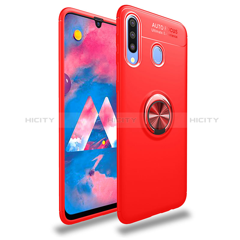 Funda Silicona Carcasa Ultrafina Goma con Magnetico Anillo de dedo Soporte JM1 para Samsung Galaxy A30 Rojo