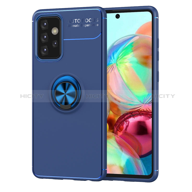 Funda Silicona Carcasa Ultrafina Goma con Magnetico Anillo de dedo Soporte JM1 para Samsung Galaxy A52s 5G Azul