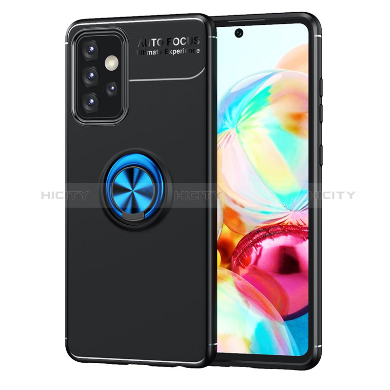 Funda Silicona Carcasa Ultrafina Goma con Magnetico Anillo de dedo Soporte JM1 para Samsung Galaxy A52s 5G Azul y Negro