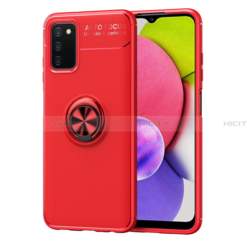 Funda Silicona Carcasa Ultrafina Goma con Magnetico Anillo de dedo Soporte JM1 para Samsung Galaxy F02S SM-E025F Rojo