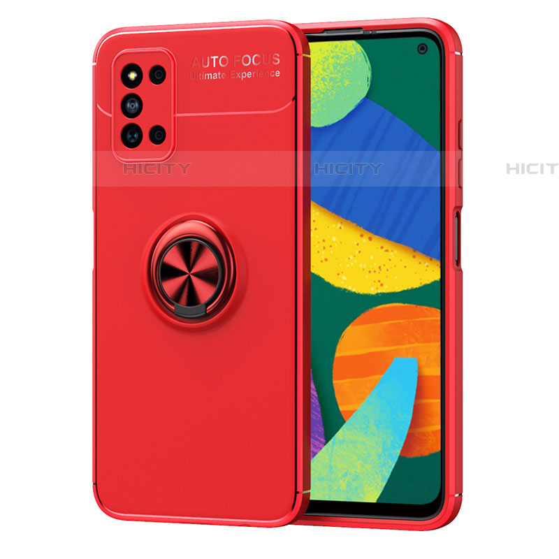 Funda Silicona Carcasa Ultrafina Goma con Magnetico Anillo de dedo Soporte JM1 para Samsung Galaxy F52 5G Rojo