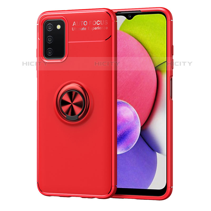 Funda Silicona Carcasa Ultrafina Goma con Magnetico Anillo de dedo Soporte JM1 para Samsung Galaxy M02s Rojo