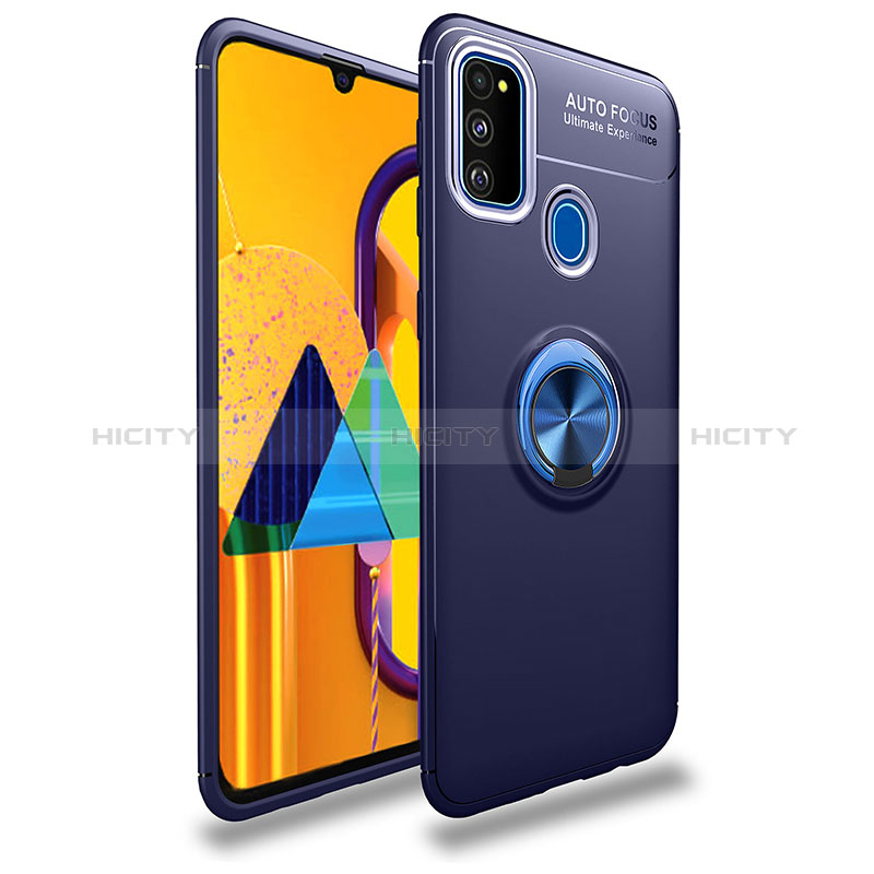 Funda Silicona Carcasa Ultrafina Goma con Magnetico Anillo de dedo Soporte JM1 para Samsung Galaxy M30s Azul