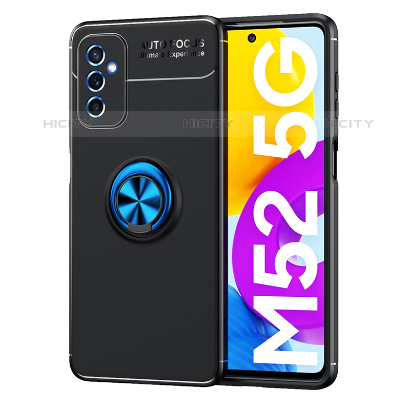 Funda Silicona Carcasa Ultrafina Goma con Magnetico Anillo de dedo Soporte JM1 para Samsung Galaxy M52 5G Azul y Negro