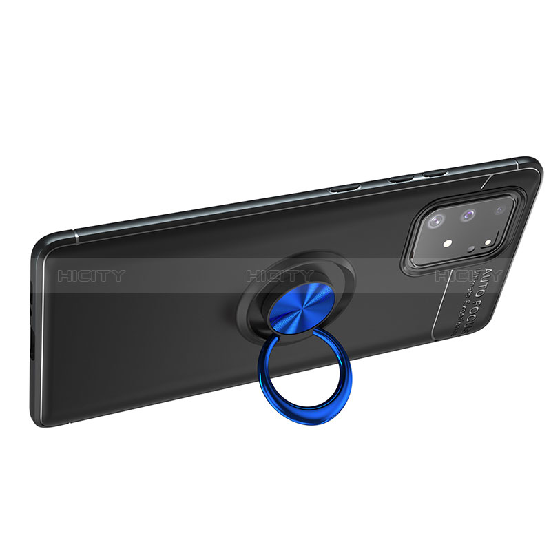 Funda Silicona Carcasa Ultrafina Goma con Magnetico Anillo de dedo Soporte JM1 para Samsung Galaxy M80S Azul y Negro