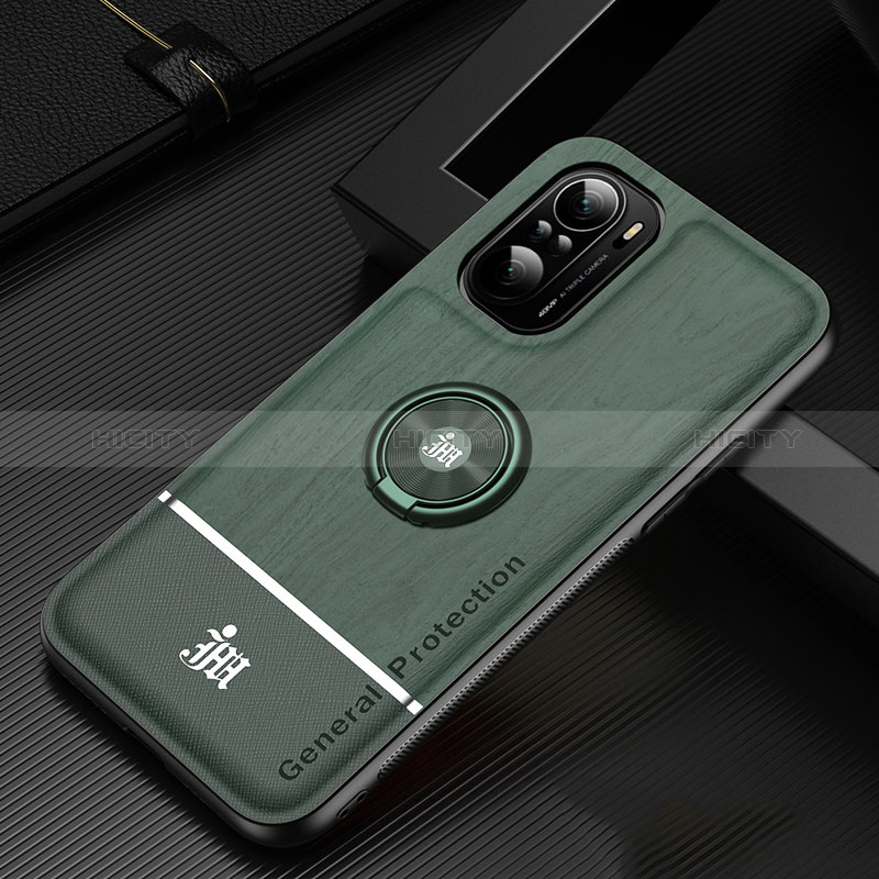 Funda Silicona Carcasa Ultrafina Goma con Magnetico Anillo de dedo Soporte JM1 para Xiaomi Poco F3 5G Verde