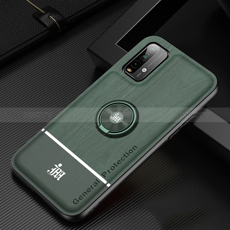 Funda Silicona Carcasa Ultrafina Goma con Magnetico Anillo de dedo Soporte JM1 para Xiaomi Redmi 9 Power Verde