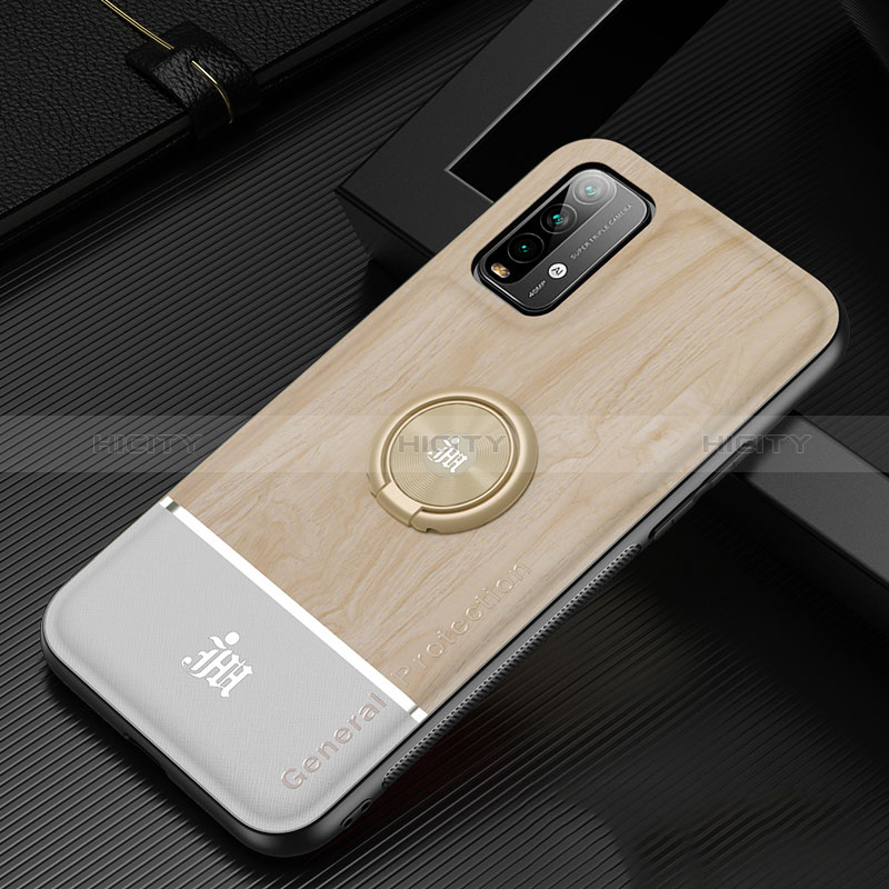 Funda Silicona Carcasa Ultrafina Goma con Magnetico Anillo de dedo Soporte JM1 para Xiaomi Redmi 9T 4G Oro