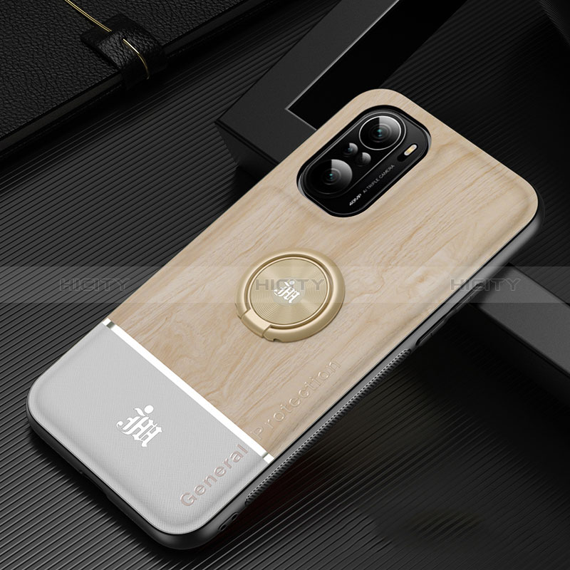 Funda Silicona Carcasa Ultrafina Goma con Magnetico Anillo de dedo Soporte JM1 para Xiaomi Redmi K40 5G Oro