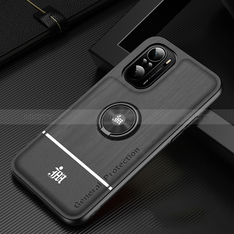 Funda Silicona Carcasa Ultrafina Goma con Magnetico Anillo de dedo Soporte JM1 para Xiaomi Redmi K40 Pro 5G Negro