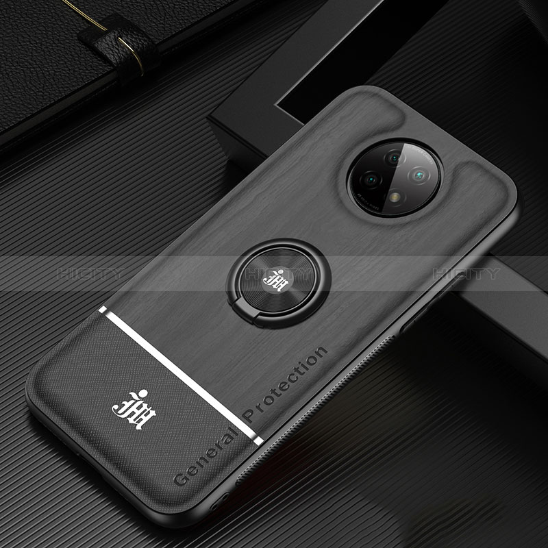 Funda Silicona Carcasa Ultrafina Goma con Magnetico Anillo de dedo Soporte JM1 para Xiaomi Redmi Note 9 5G Negro