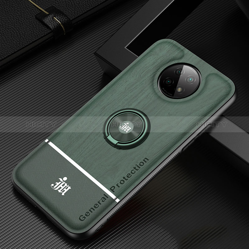 Funda Silicona Carcasa Ultrafina Goma con Magnetico Anillo de dedo Soporte JM1 para Xiaomi Redmi Note 9 5G Verde