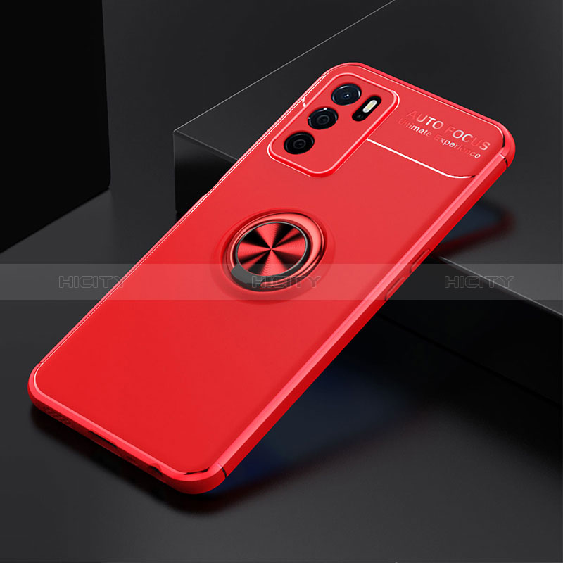 Funda Silicona Carcasa Ultrafina Goma con Magnetico Anillo de dedo Soporte JM2 para Oppo A16 Rojo