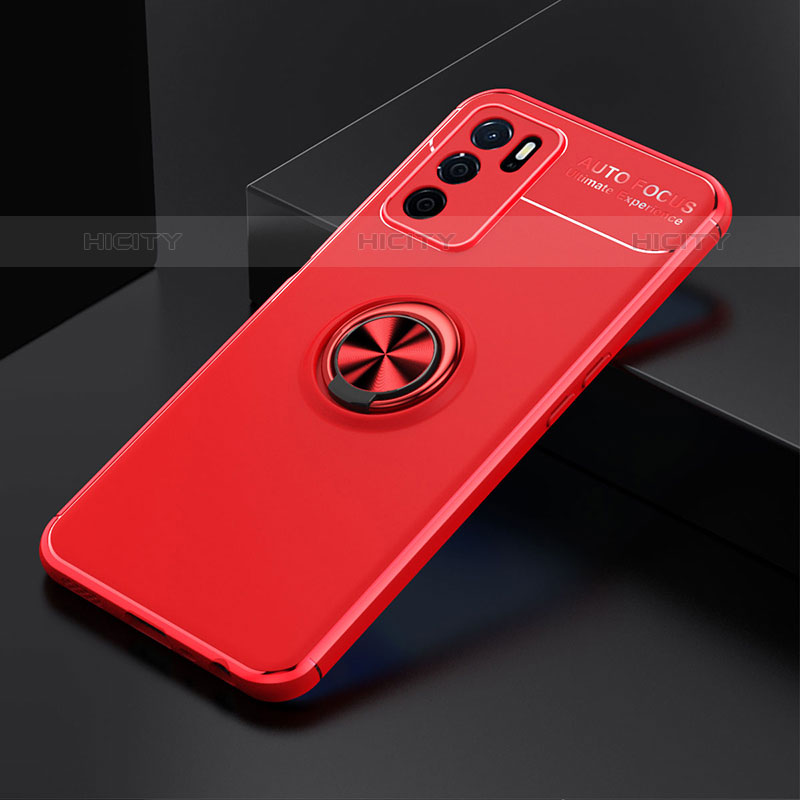 Funda Silicona Carcasa Ultrafina Goma con Magnetico Anillo de dedo Soporte JM2 para Oppo A16s Rojo