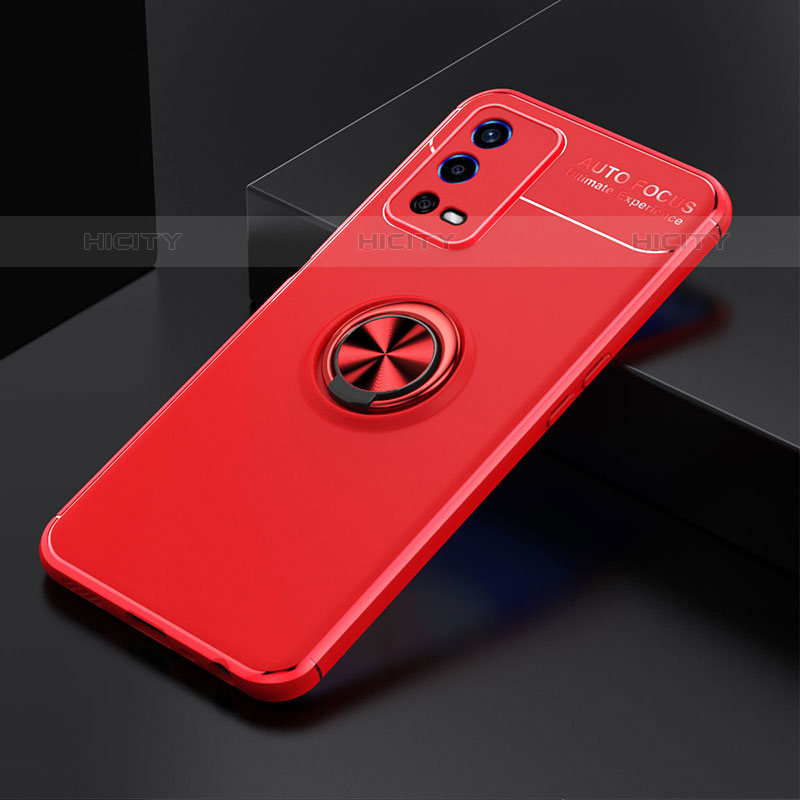 Funda Silicona Carcasa Ultrafina Goma con Magnetico Anillo de dedo Soporte JM2 para Oppo A55 4G Rojo