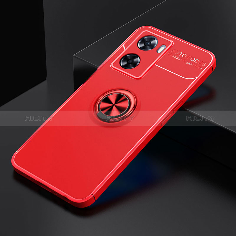 Funda Silicona Carcasa Ultrafina Goma con Magnetico Anillo de dedo Soporte JM2 para Oppo A57s Rojo