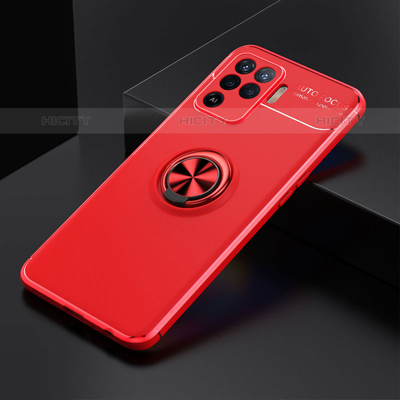 Funda Silicona Carcasa Ultrafina Goma con Magnetico Anillo de dedo Soporte JM2 para Oppo F19 Pro Rojo