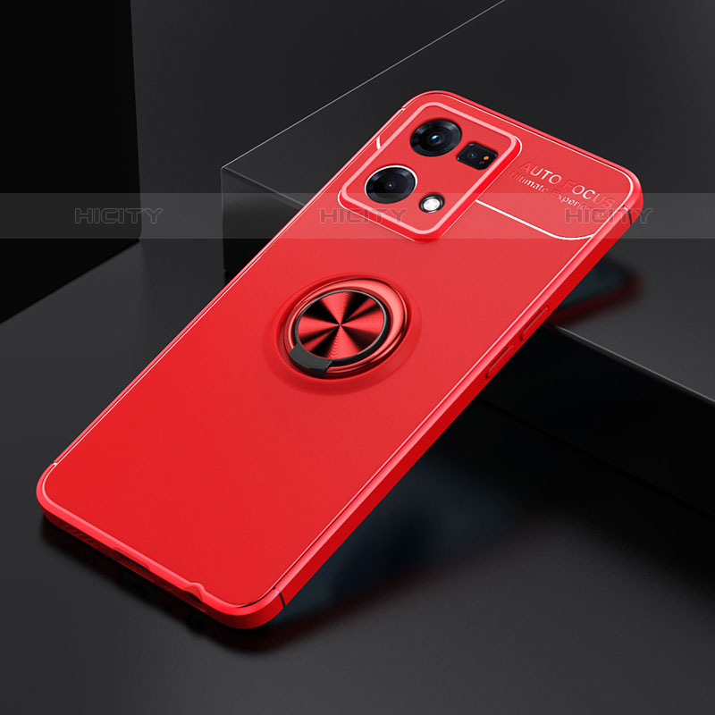 Funda Silicona Carcasa Ultrafina Goma con Magnetico Anillo de dedo Soporte JM2 para Oppo F21 Pro 4G Rojo