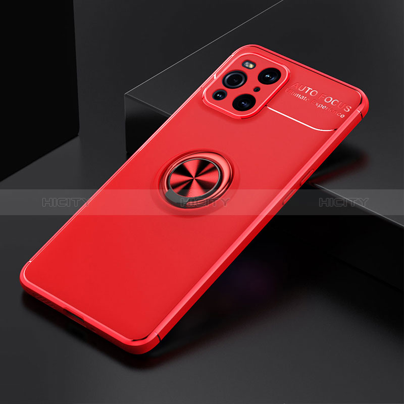 Funda Silicona Carcasa Ultrafina Goma con Magnetico Anillo de dedo Soporte JM2 para Oppo Find X3 5G Rojo