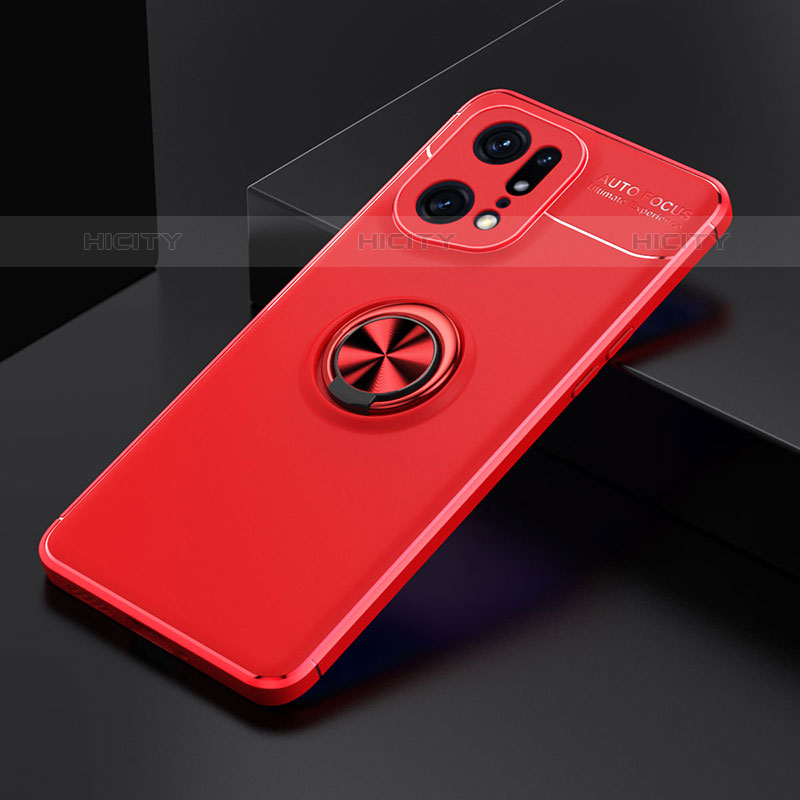 Funda Silicona Carcasa Ultrafina Goma con Magnetico Anillo de dedo Soporte JM2 para Oppo Find X5 Pro 5G Rojo