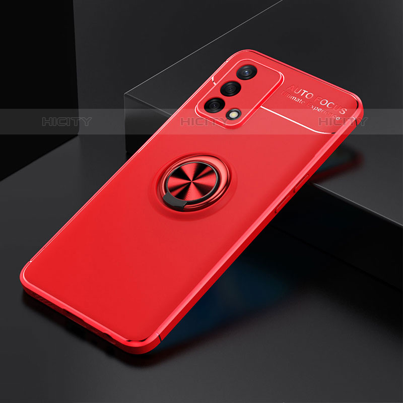 Funda Silicona Carcasa Ultrafina Goma con Magnetico Anillo de dedo Soporte JM2 para Oppo Reno6 Lite Rojo