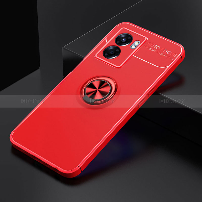 Funda Silicona Carcasa Ultrafina Goma con Magnetico Anillo de dedo Soporte JM2 para Realme Q5i 5G Rojo