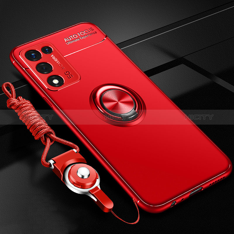 Funda Silicona Carcasa Ultrafina Goma con Magnetico Anillo de dedo Soporte JM3 para Realme Q3s 5G Rojo