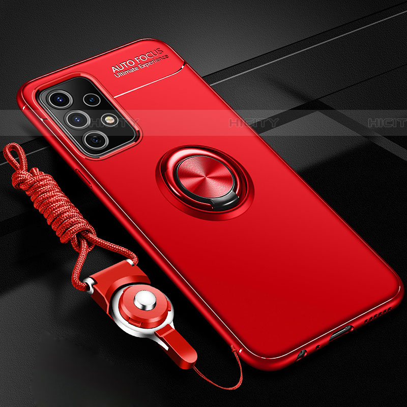 Funda Silicona Carcasa Ultrafina Goma con Magnetico Anillo de dedo Soporte JM3 para Samsung Galaxy A52 4G Rojo y Negro